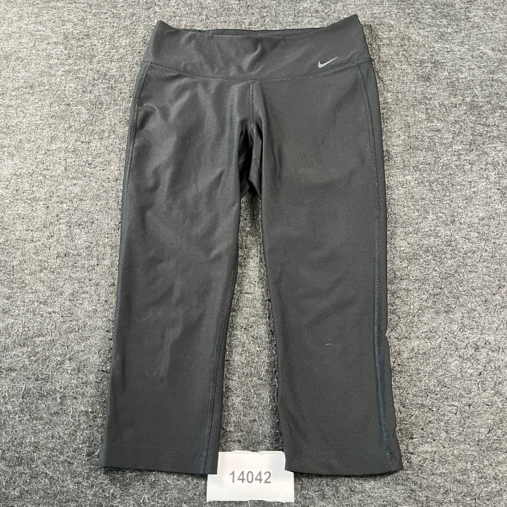 Nike Dri Fit Leggings Womens Medium Black Stretch Swoosh Logo Running & Yoga